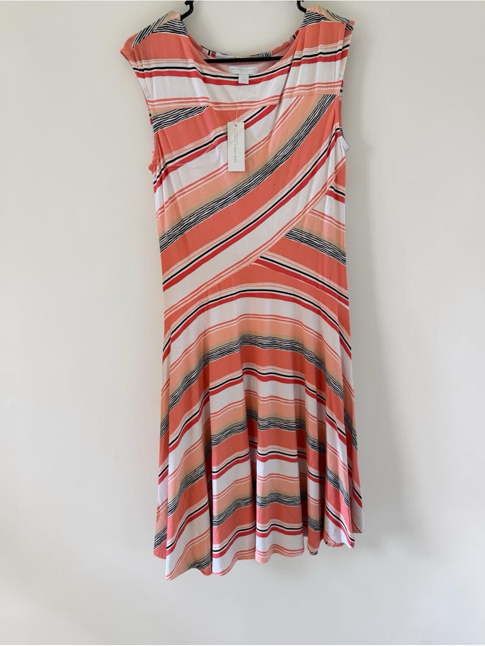 Sleeveless New York and Company Coral Stripe A-Line Dress